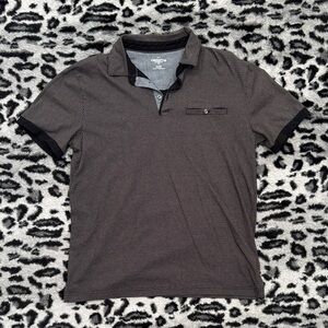 Liz Claiborne Men's Black and Grey Patterned Polo Shirt